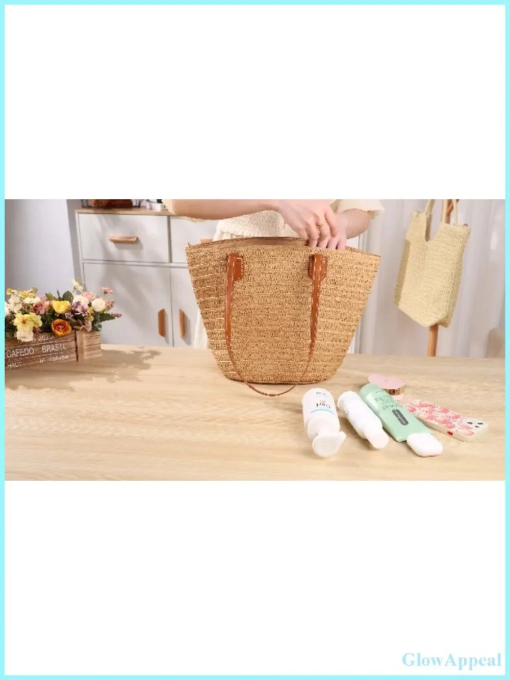 Straw Tote Bag Women Shoulder Handbag Beach Vacation Summer Purse